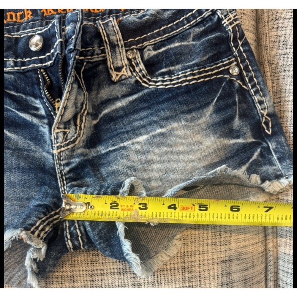 ROCK REVIVAL OCTAVIA SHORTS SIZE 27 JEANS BOOTY EMBROIDERED , Y2K BLUE MSRP $149